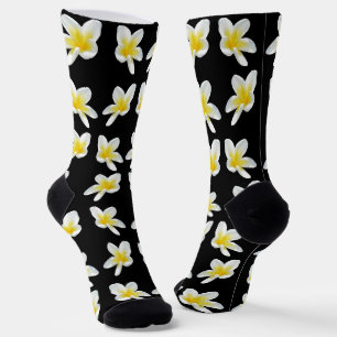 Spring Serenade: Yellow Frangipanis On Black, Socks