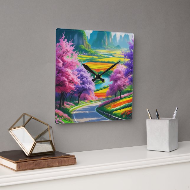 “Spring Serenity – Timeless Floral Path Wall Clock (Office)