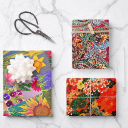 Spring Set Floral, Paisley, Mah Jongg Egrets Wrapping Paper Sheet