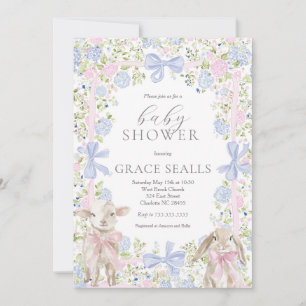 Spring sheep and bunny baby shower invite