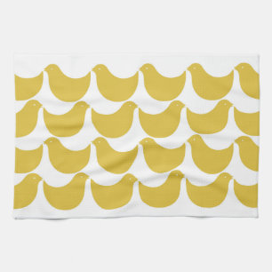 SPRING SILHOUETTE BIRDS KITCHEN TOWEL - YELLOW