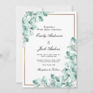 spring simple green gold elegant Eucalyptus Invitation
