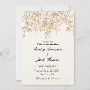 spring simple hand drawn Floral elegant wedding Invitation