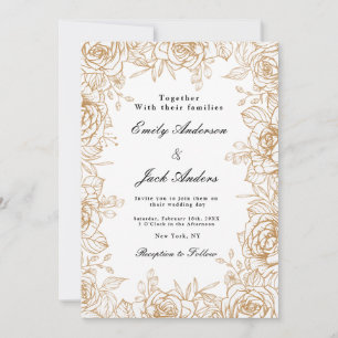spring simple hand drawn Floral elegant wedding Invitation