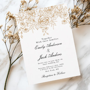 spring simple hand drawn Floral elegant wedding Invitation