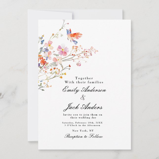 spring simple hand drawn Floral elegant wedding Invitation (Front)