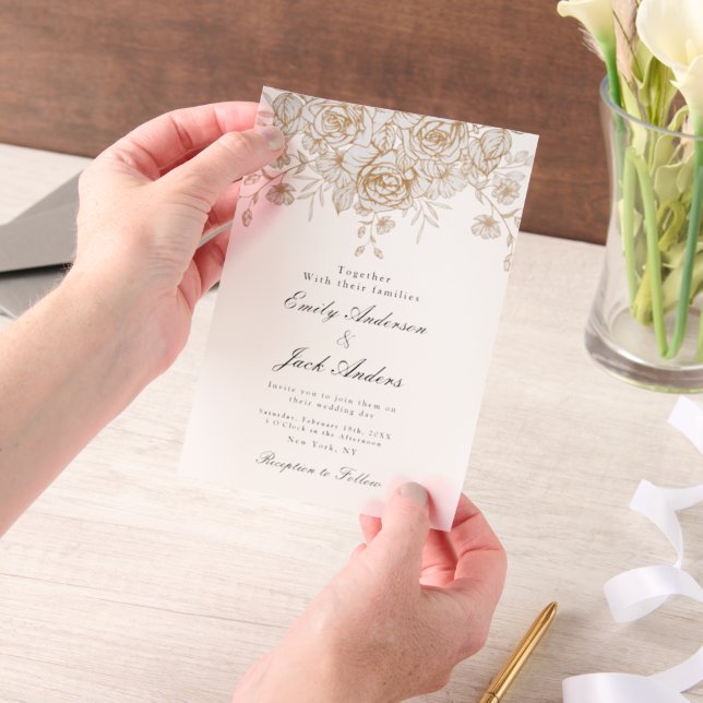 spring simple hand drawn Floral elegant wedding Vellum Invitations (Handheld)