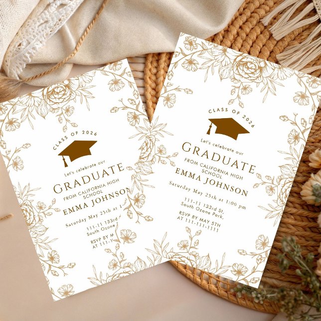 spring simple hand drawn Floral Graduation Party Invitation (Creator Uploaded)
