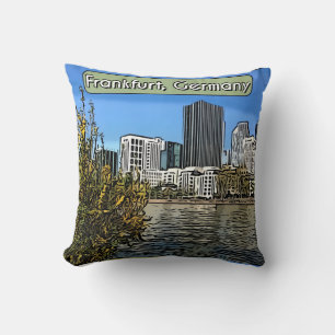 Spring Skyline of Frankfurt, Germany Cushion