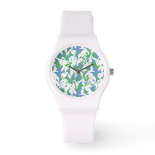 Spring Snowdrop Flowers Pattern on Powder Blue Watch