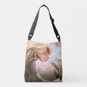 Spring Snowdrop Girl Illustration Crossbody Bag
