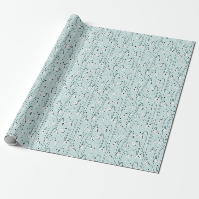 Spring Snowdrop: Vintage Raindrop Background. Wrapping Paper (Unrolled)