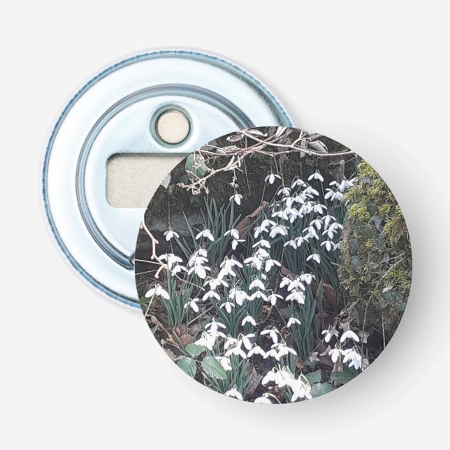Spring Snowdrops Button Bottle Opener (Front)