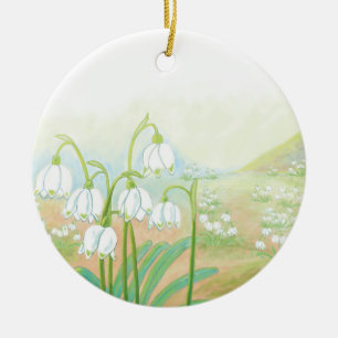 Spring Snowflake, Leucojum vernum Illustration Ceramic Tree Decoration