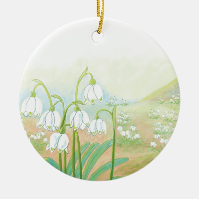Spring Snowflake, Leucojum vernum Illustration   Ceramic Tree Decoration (Front)