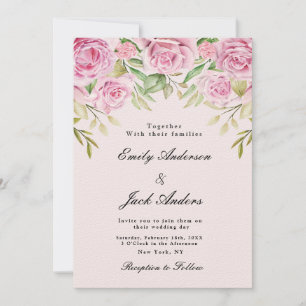 spring Soft Pink Floral elegant wedding Invitation