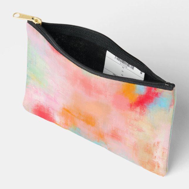 Spring Spark -  Pink Coral Beige Abstract Accessory Pouch (Open)
