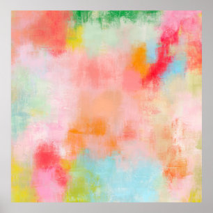 Spring Spark - Pink Coral Beige Abstract Art Poster