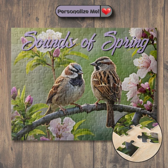 Spring Sparrows Jigsaw Puzzle (Customizable Spring Sparrows Jigsaw Puzzle)
