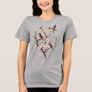 Spring Sparrows on a Blossoming Branch Tri-Blend Shirt