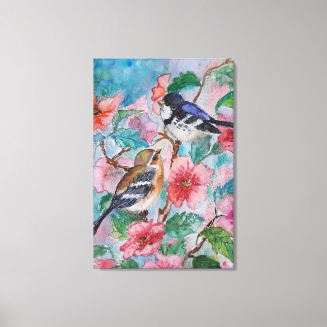 Spring Sparrows Painting Canvas Print (Front)