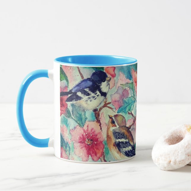 Spring Sparrows Painting Mug (With Donut)