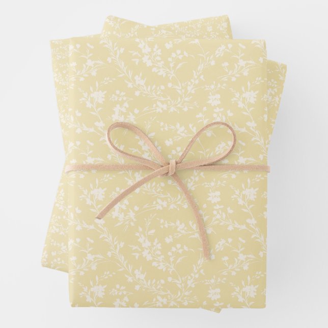 Spring Sprigs Neutral - Buttercream Wrapping Paper Sheet (In situ)