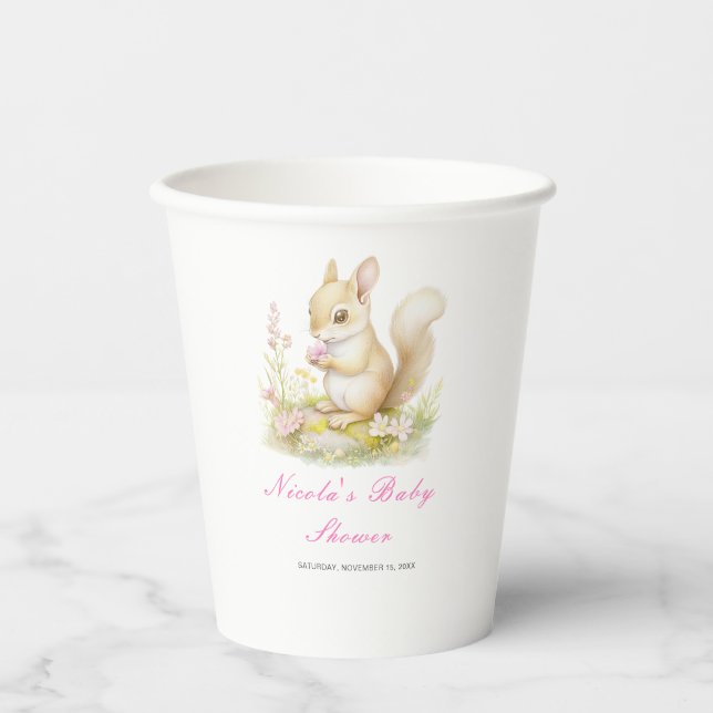 Spring Squirrel Baby Shower Paper Cups (Front)