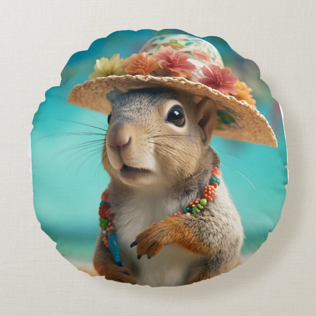 Spring Squirrel Round Cushion (Front)