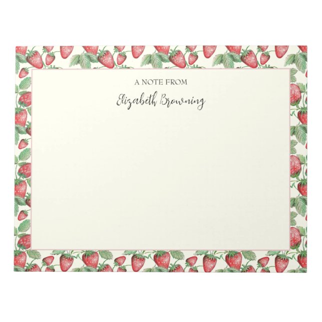 Spring Strawberries Hand-Illustrated Strawberry Notepad (Front)