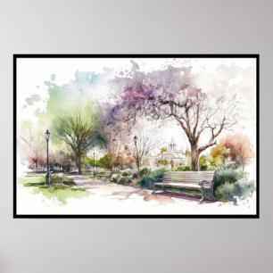 Spring Strolling in The Park Watercolor Poster
