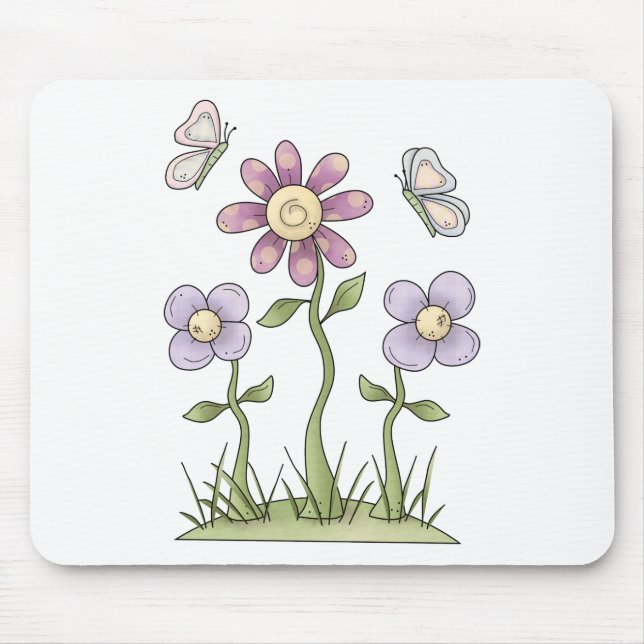 Spring Stuff · Purple Flowers & Butterflies Mouse Pad (Front)