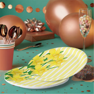 Spring Style Daffodils with Yellow Stripes Paper Plate
