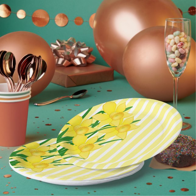 Spring Style Daffodils with Yellow Stripes Paper Plate (Multi)