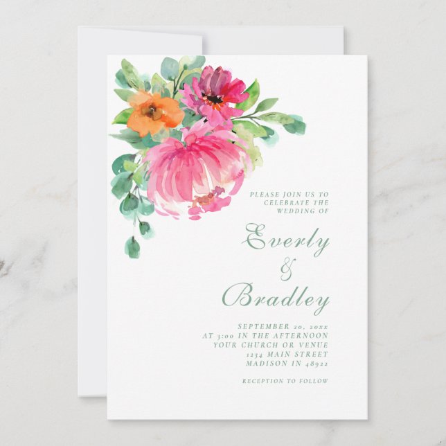 Spring Summer Bold Elegant Floral Photo Wedding Invitation (Front)