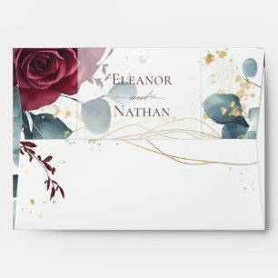 Spring Summer burgundy roses Wedding Envelope