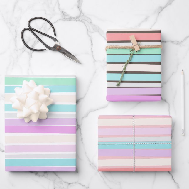 Spring summer colours in stripes wrapping paper sheet (Front)