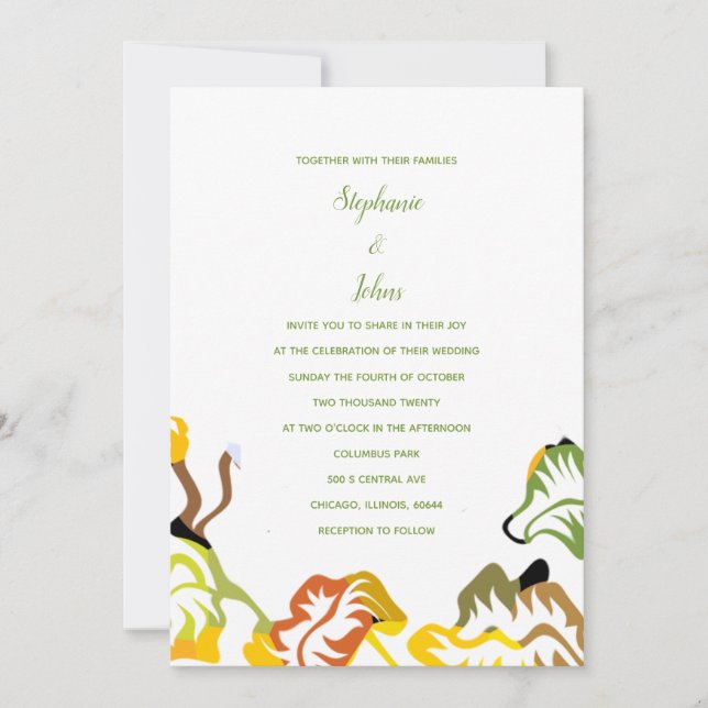 Spring Summer Fall Colourful Leaf 2024 Boho Weddin Invitation (Front)
