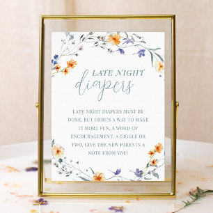 Spring Summer Floral Baby Shower Late Night Diaper Poster