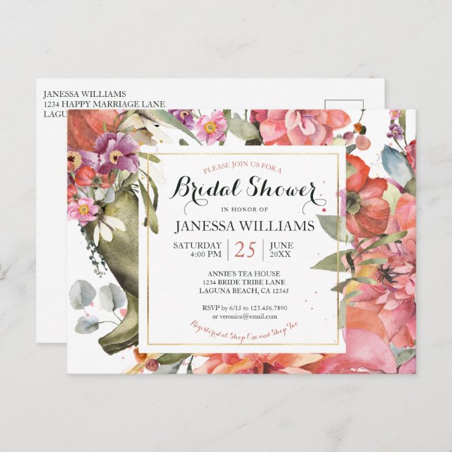Spring Summer Floral Bridal Shower Invitation  Postcard (Front/Back)