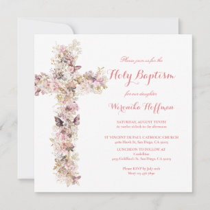 Spring Summer Floral Watercolor Baptism Invitation