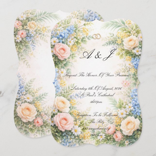 spring summer floral wedding invitation (Front/Back)