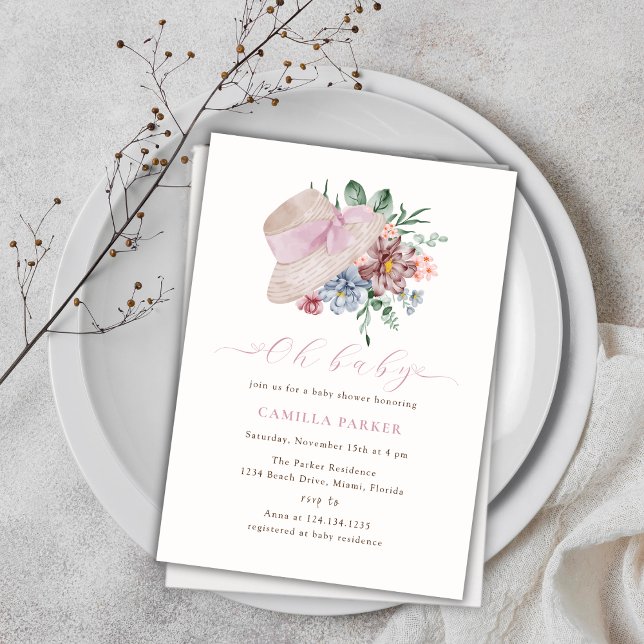 Spring Summer Flower Garden Hat Baby Shower  Invitation (Spring Summer Flower Garden Hat Baby Shower Invitation)
