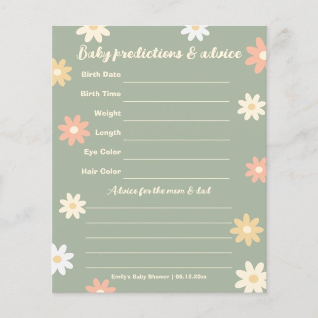 Spring Summer Flowers Baby Shower Guessing Game (Front)