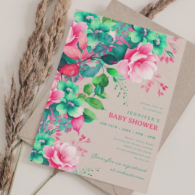 Spring Summer Garden Floral Baby Shower Champagne Invitation (Spring Summer Garden Floral Baby Shower Champagne Invitation)