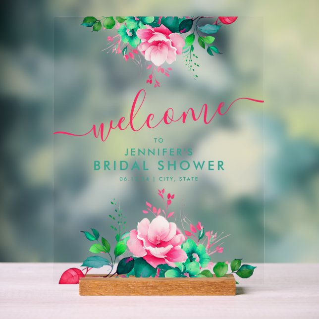 Spring Summer Garden Floral Bridal Shower Welcome Acrylic Sign (Neutral)