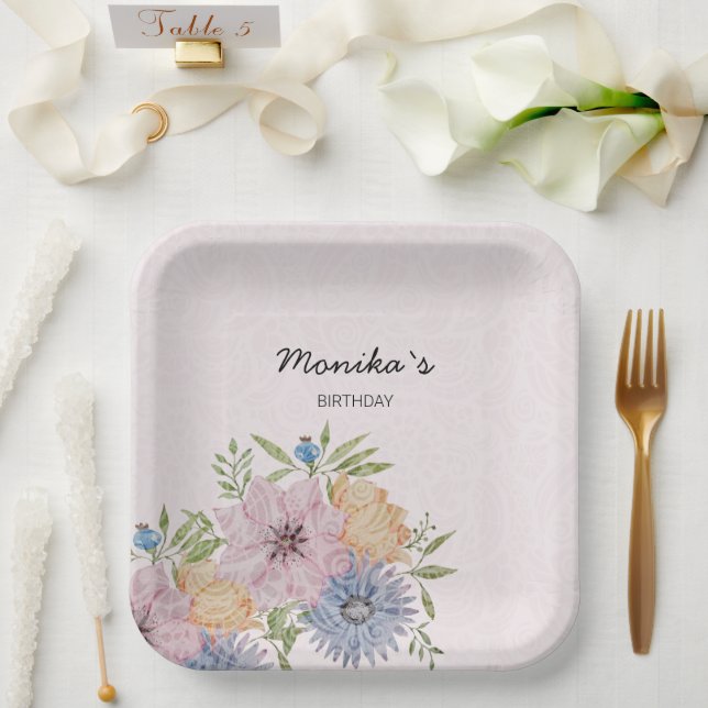 Spring Summer Garden Watercolor Lace Paper Plate (Wedding)