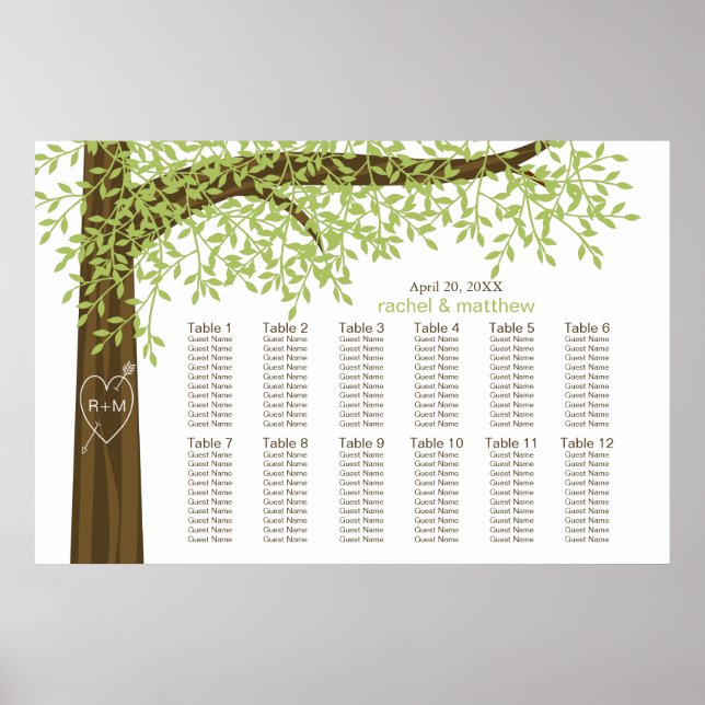 Spring Summer Heart Tree Wedding Seating Chart (Front)