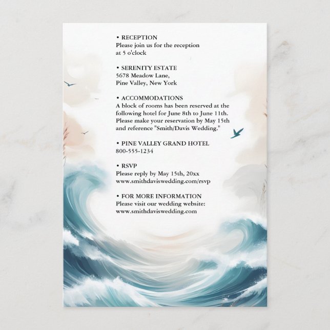 Spring Summer Ocean Beach Destination Wedding Enclosure Card (Front)
