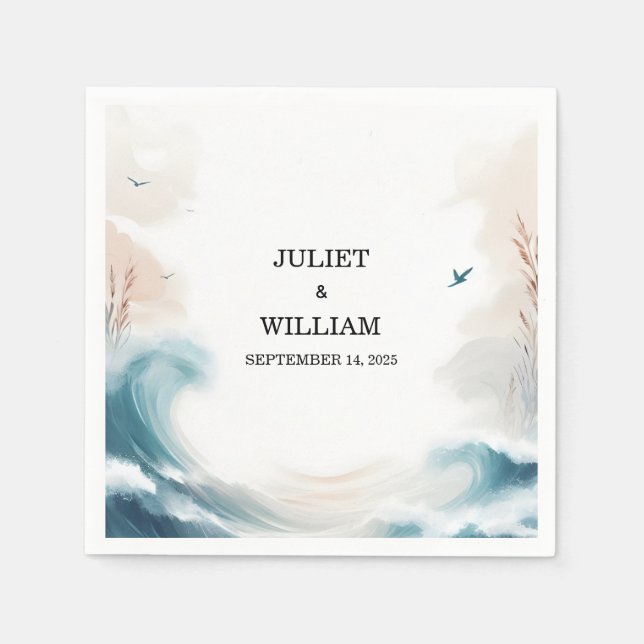 Spring Summer Ocean Beach Destination Wedding Napkin (Front)